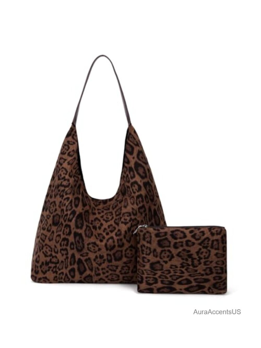 Faux Suede Leopard Tote Bag Large Capacity Hobo Shoulder Purse